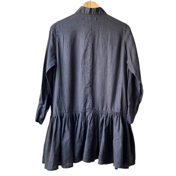 Morton Mac Black Linen Pleated Peplum Lotte Long Sleeve Shirt Dress OS - Picture 7 of 16